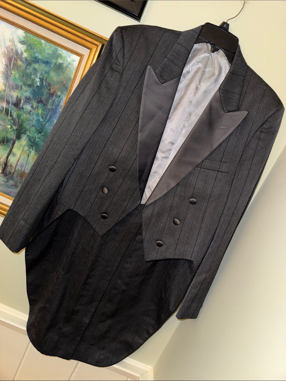 Christian Dior Men's Black Pinstripe Tailcoat Tuxedo Jacket Tux Medium 39L Tails
